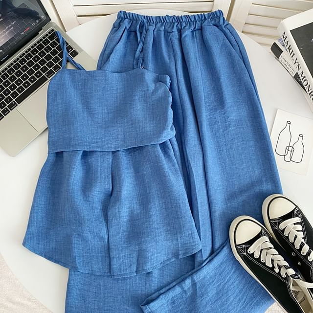 Set: Camisole-Oberteil mit Schlitz und Schößchen + Hose mit weitem Bein und Gummibund