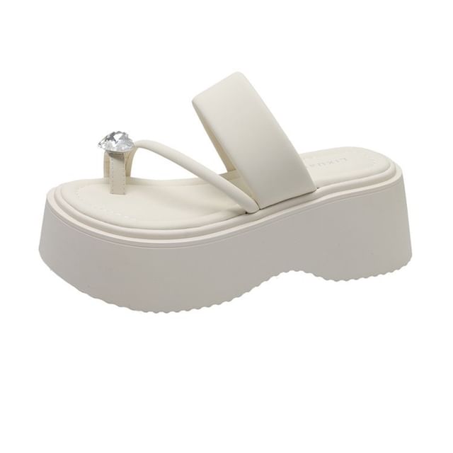 Sandals Platform Loop Heart Rhinestone Toe Slide