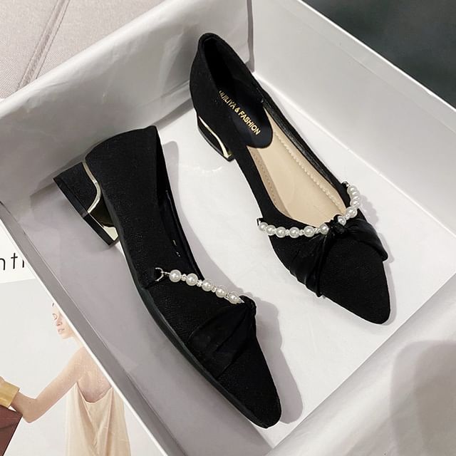 Pointed Toe Pearl Pumps Faux