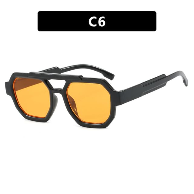 Geometric Double Bridge Plastic Sunglasses