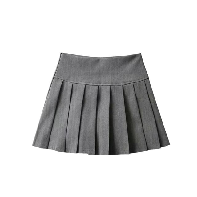 High-Waist Plain Mini Pleated Skirt