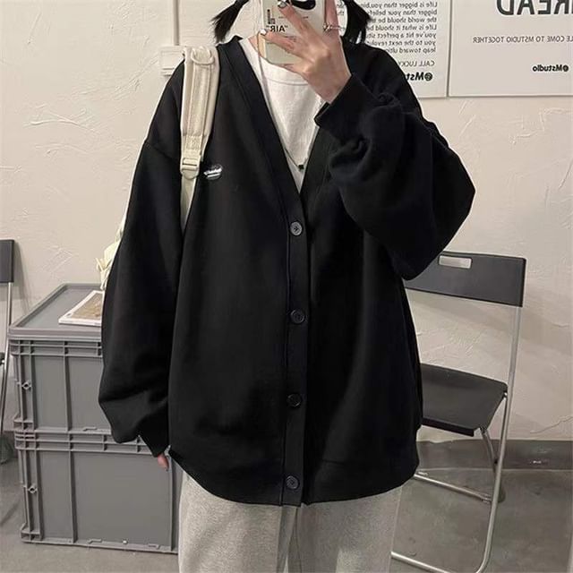 V-Neck Plain Button Jacket