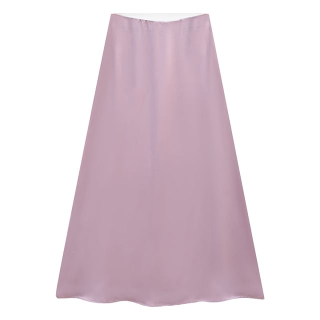 V-Neck Wrap Satin Blouse with High-Waist Mermaid Maxi Skirt