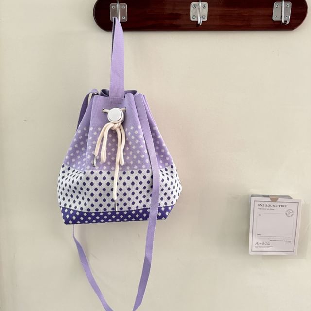 Patterned Drawstring Knit Bucket Bag
