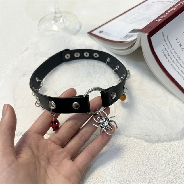 Faux Leather Halloween Pendant Choker