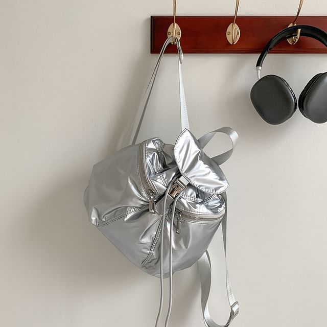 Plain Drawstring Buckled Backpack