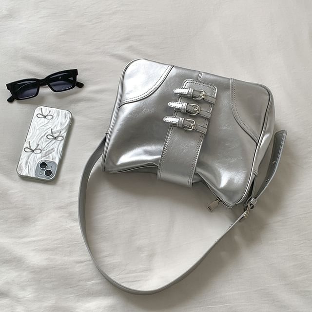 Plain Buckled Faux Leather Shoulder Bag