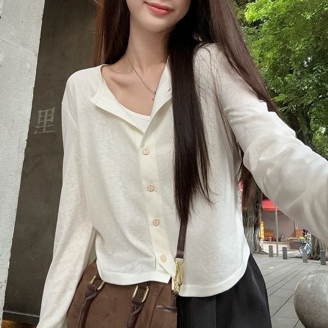 Simple Round Neck Knit Cardigan