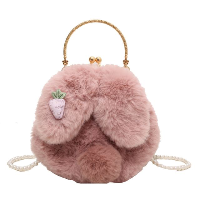 Beaded Strap Rabbit Fluffy Crossbody Bag