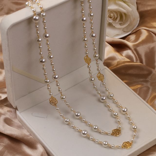 Layered Floral / Faux Pearl Necklace (Various Designs)