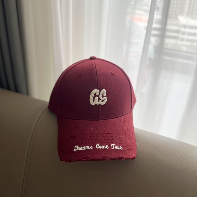 Lettering Embroidered Distressed Baseball Cap