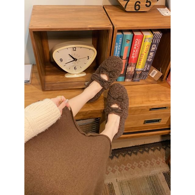 Bow Fleece Hidden Wedge Mary Jane Shoes
