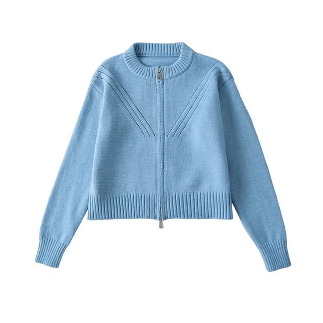 Round Neck Zip Cropped Knit Jacket