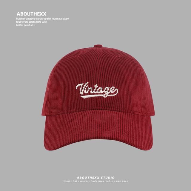 Lettering Embroidered Corduroy Baseball Cap