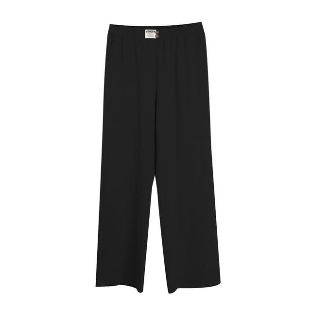 Plus Size Elastic Waist Plain Ribbed Knit Wide Leg Pants