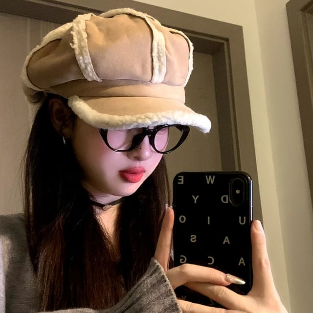 Faux Shearling Newsboy Cap