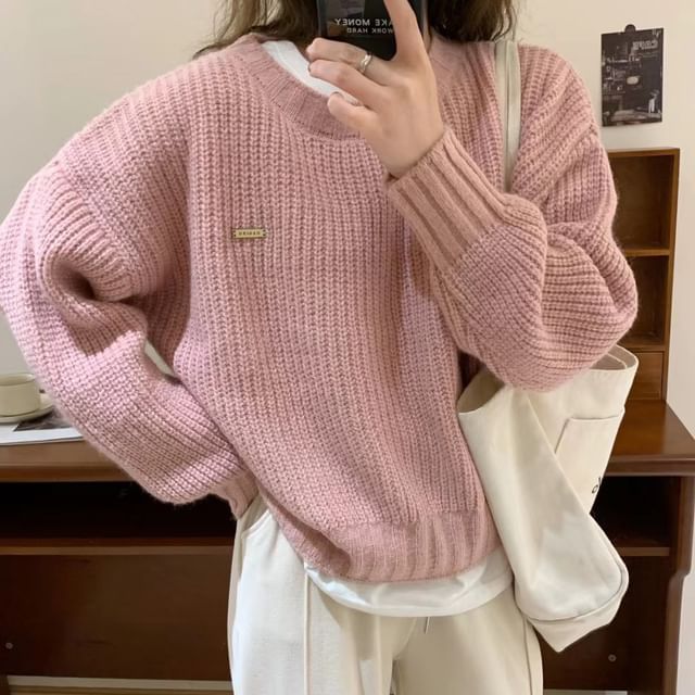 Oversized Crew-Neck Knit Sweater in 5 Colors