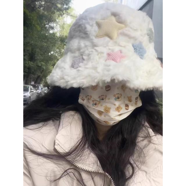 Plain Faux Fur Bucket Hat / Star Bucket Hat