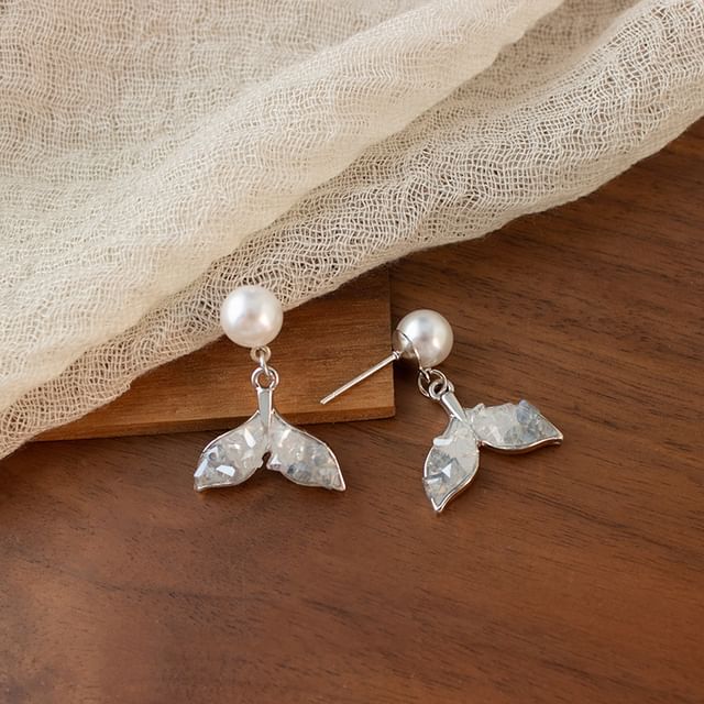 Mermaid Tail Faux Crystal Faux Pearl Alloy Drop Earring