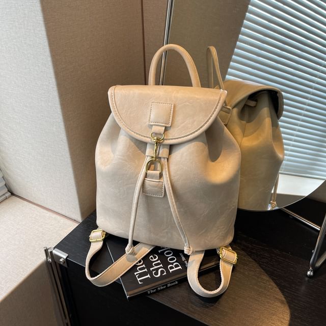 Plain Faux Leather Flap Backpack