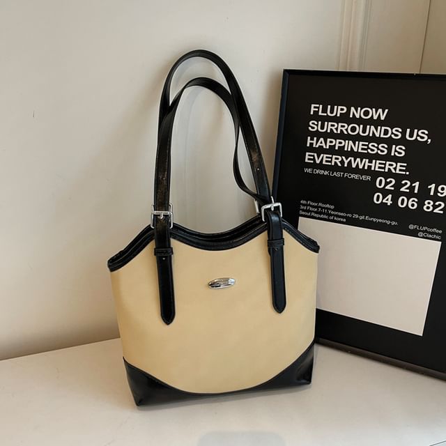 Buckled Faux Leather Tote Bag