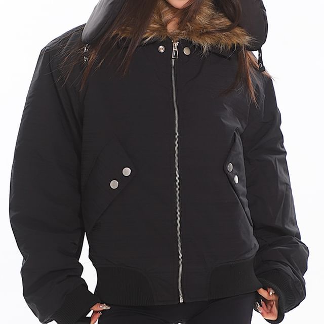 Faux Fur Collar Zip Puffer Jacket