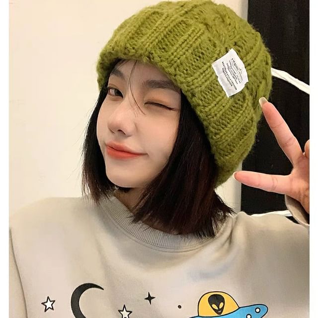 Fluffy / Plain Cable Knit Beanie