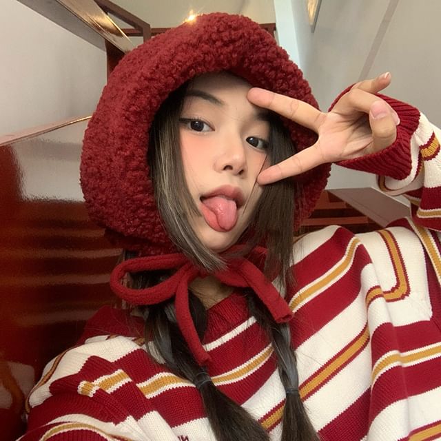 Plain Fleece Tie-Up Hat / Cable Knit Beanie