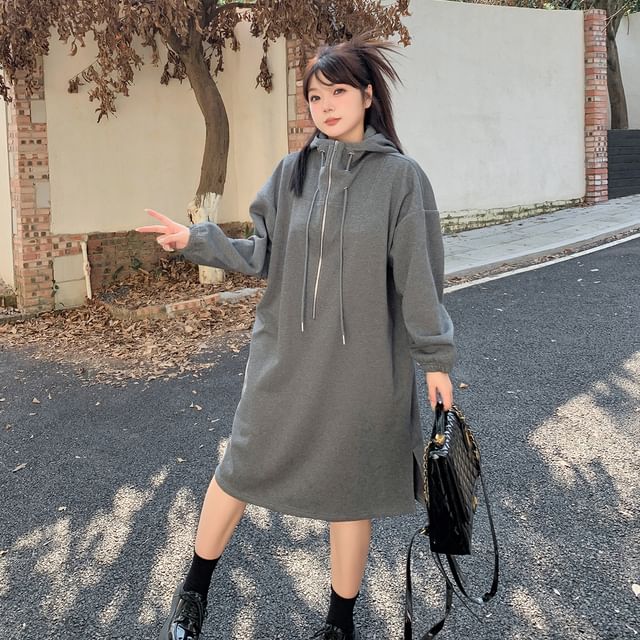 Plus Size Long-Sleeve Half-Zip Hoodie Dress