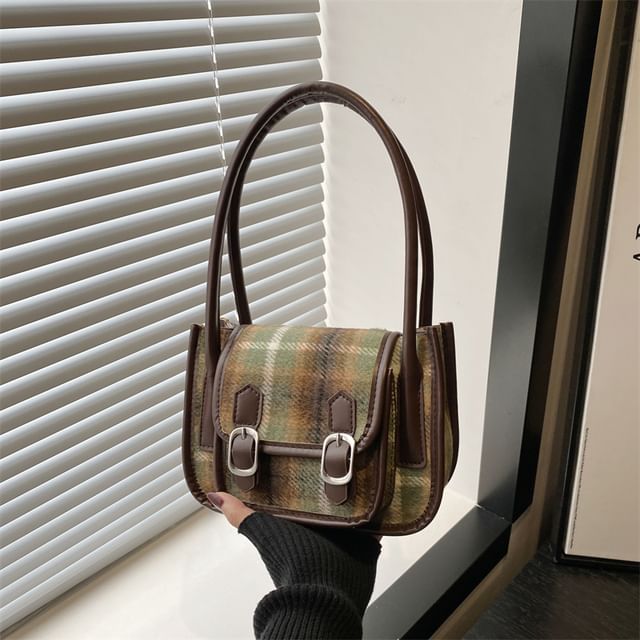 Plaid Flap Buckled Shoulder Bag