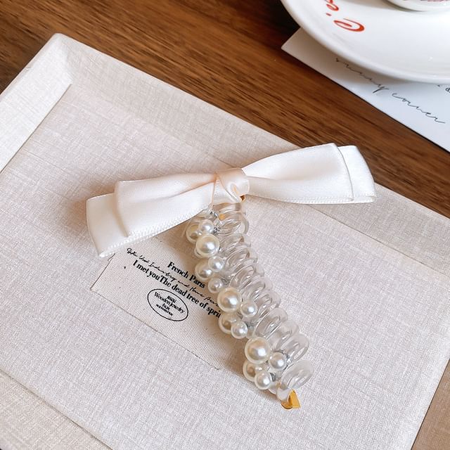 Hair Bow Pearl Faux Tie