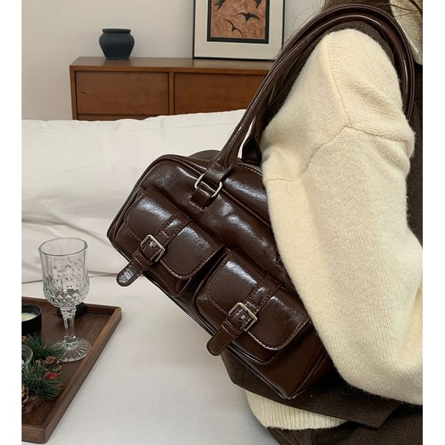 Multi-Pocket Faux Leather Shoulder Bag