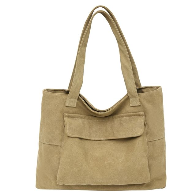 Flap Tote Pocket Canvas Bag Plain