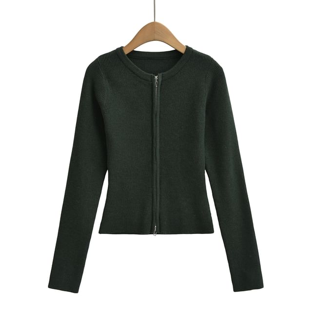 Round Neck Zip-Front Cardigan