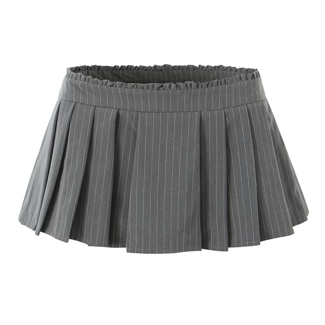 Mid Rise Striped Pleated Flared Mini Skirt