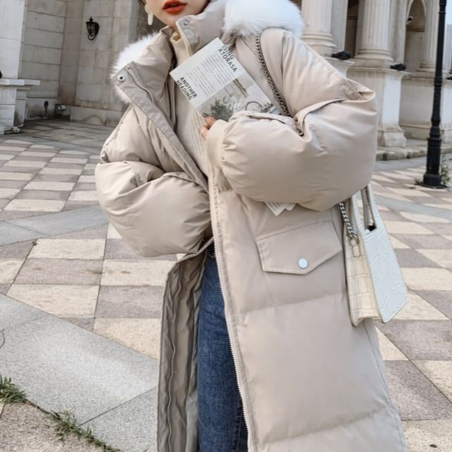 Faux Fur Zip-Up Padded Long Coat