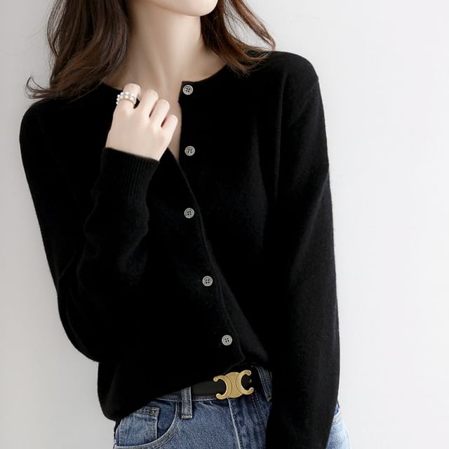 Long Sleeve Solid Button-Front Cardigan