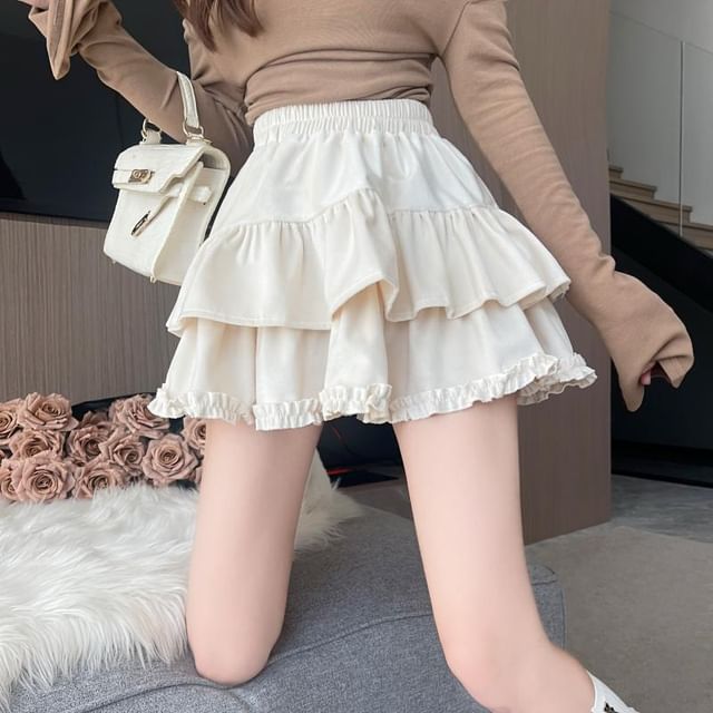 Velvet Tiered Mini Skirt - Elastic Waist A-Line