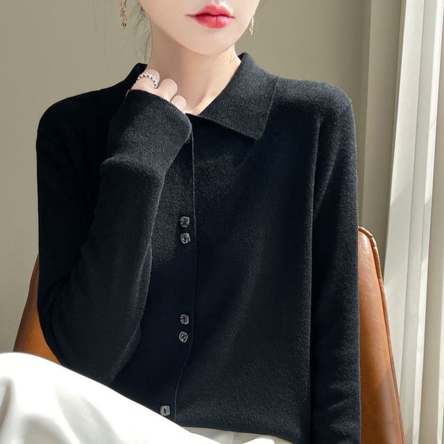 Collared Solid Knit Cardigan