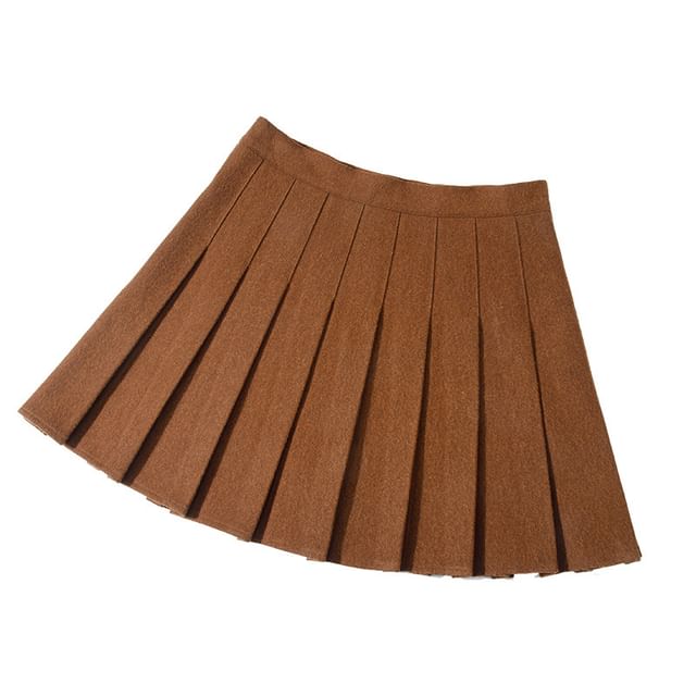 Elevated Waist Pleated Flared Mini Skirt