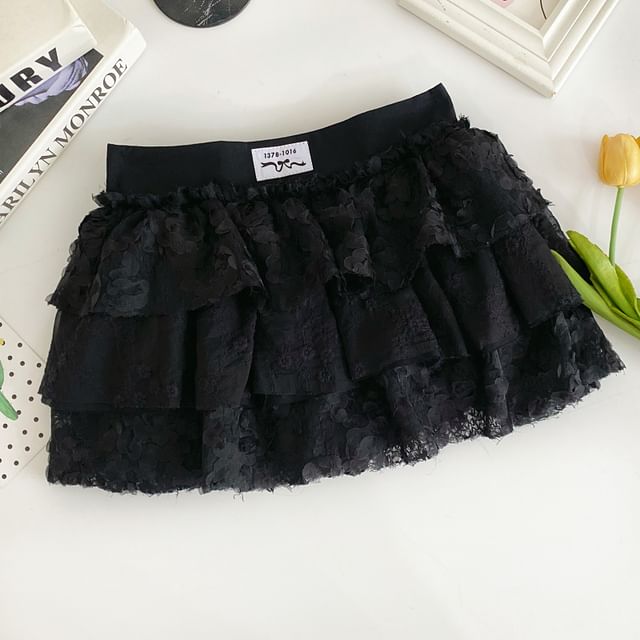 Low Rise Lace Mini Tiered Skirt