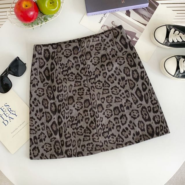High Rise Leopard Print Flared Mini Skirt