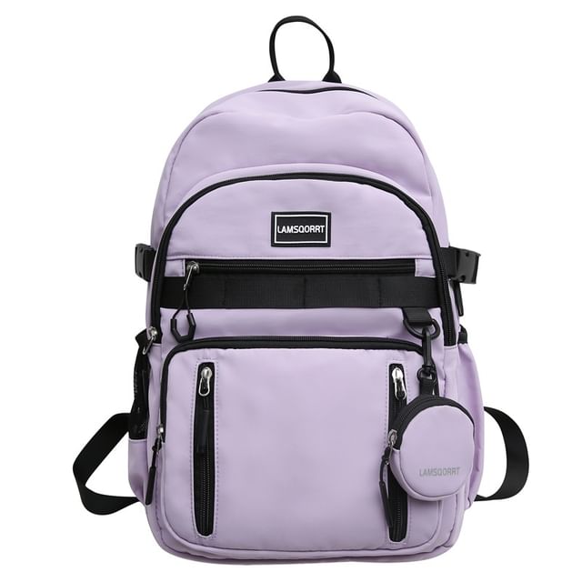 Set: Lettering Applique Nylon Backpack + Coin Purse