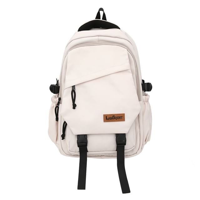 Lettering Applique Buckled Nylon Backpack