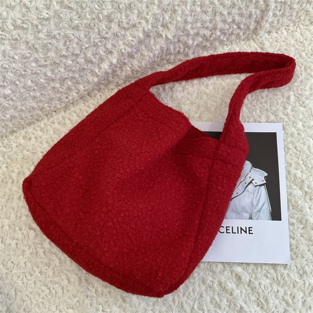 Plain Faux Shearling Shoulder Bag