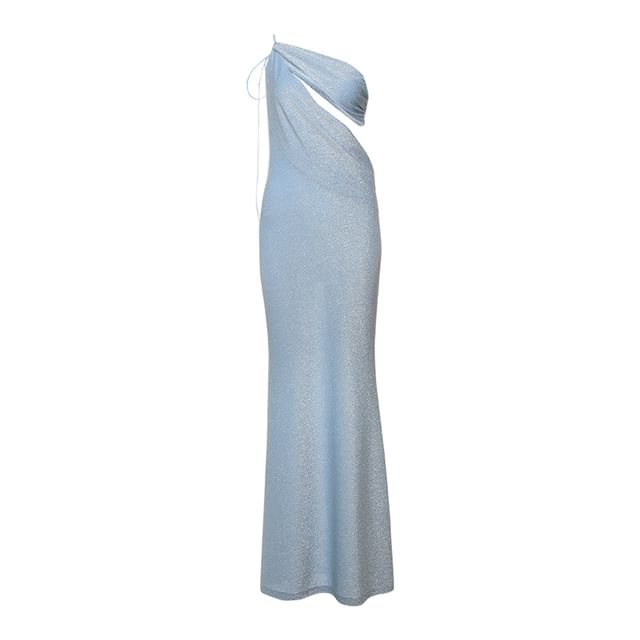 Halter-Neck Asymmetrical Plain Cutout A-Line Evening Gown