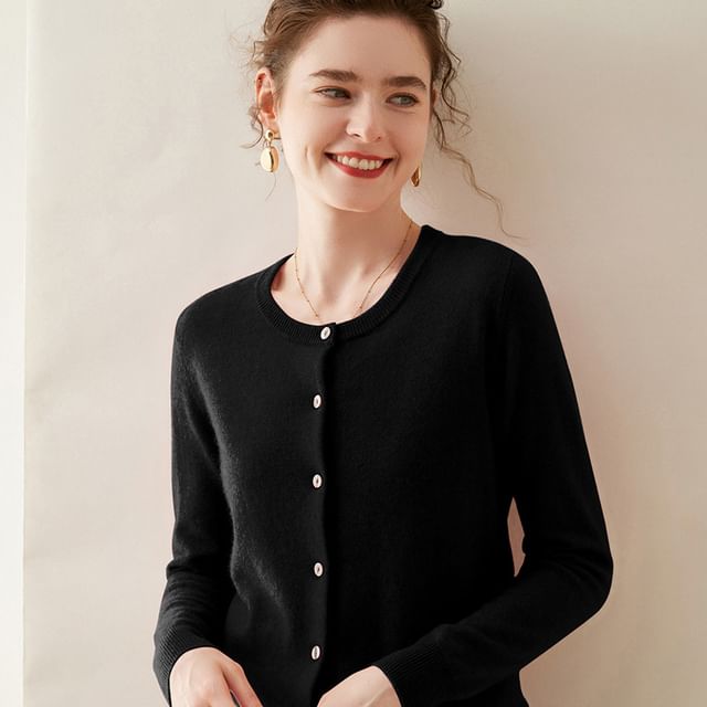 U-Neck Button-Front Solid Cardigan