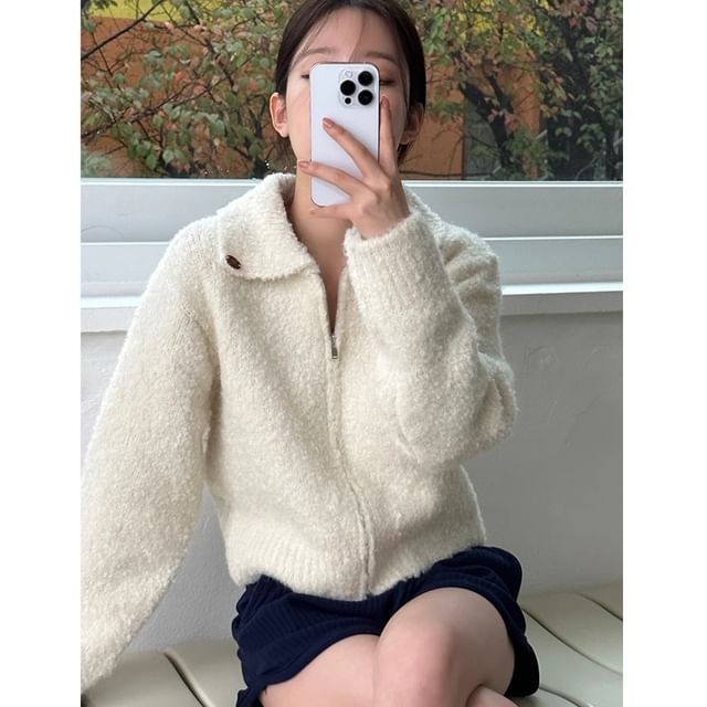 Collared Fleece Zip-Up Jacket