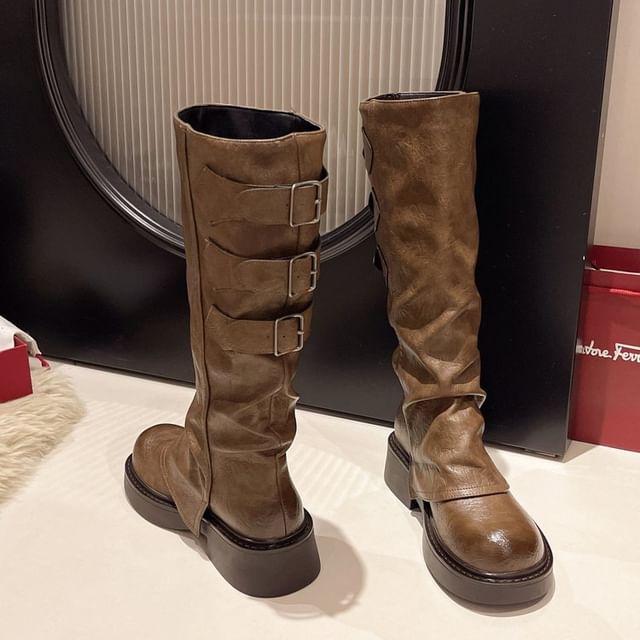 Boots Faux Tall Platform Leather