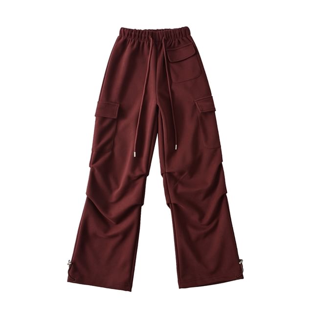 Drawstring Waist Plain Loose Fit Cargo Sweatpants